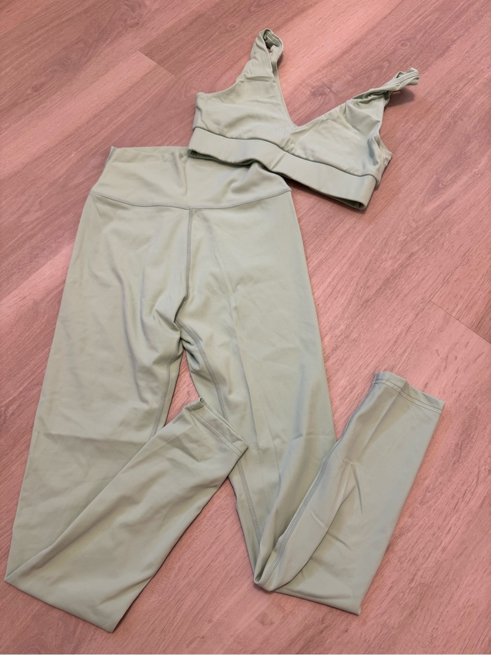 Daily Drills Sage Green High-Waist Leggings & V‑Neck Sports Bra Set